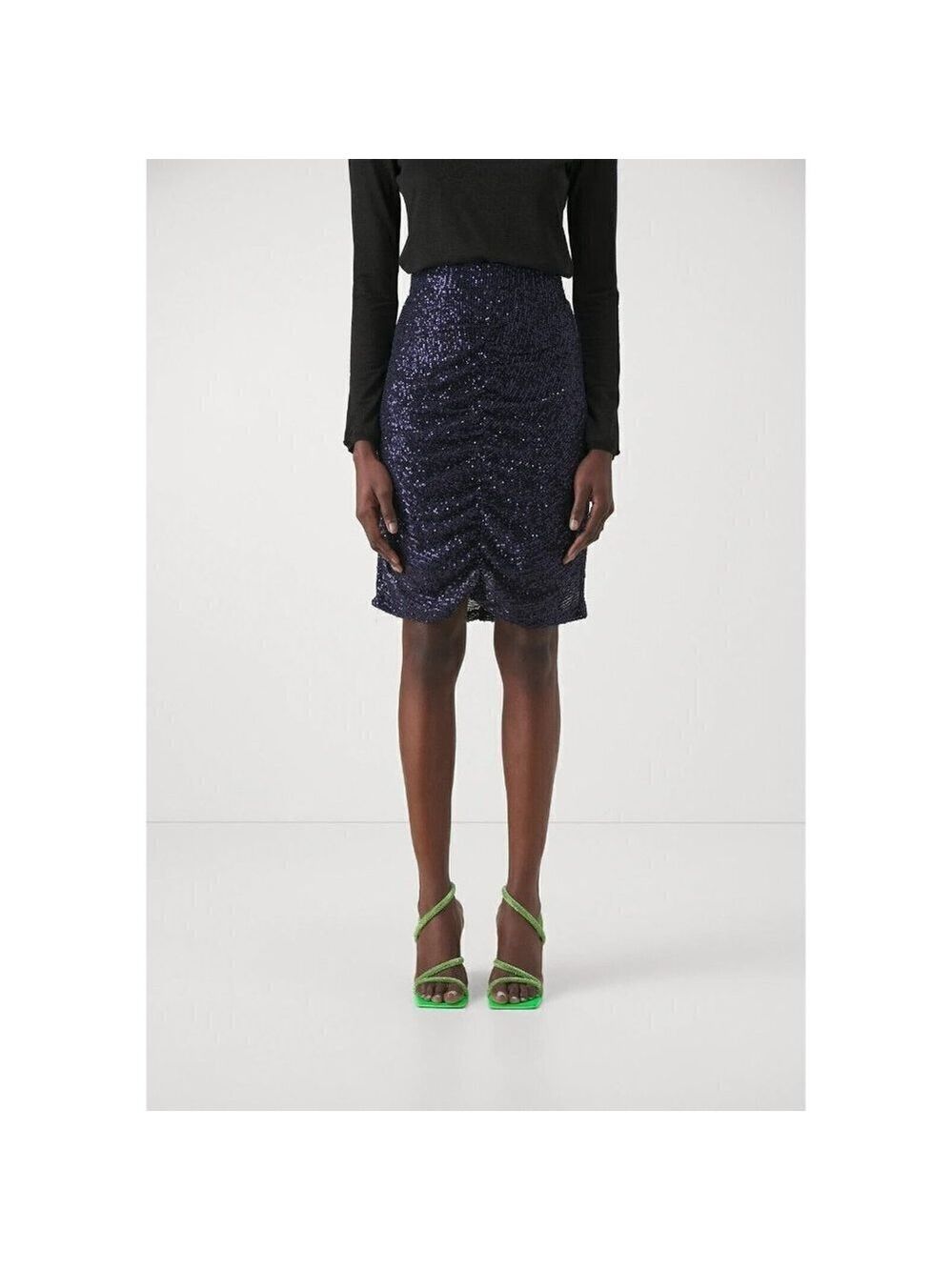 2nd Day NEW women Navy Blue sequin pencil skirt sz 36 (Small) BNWT ruched